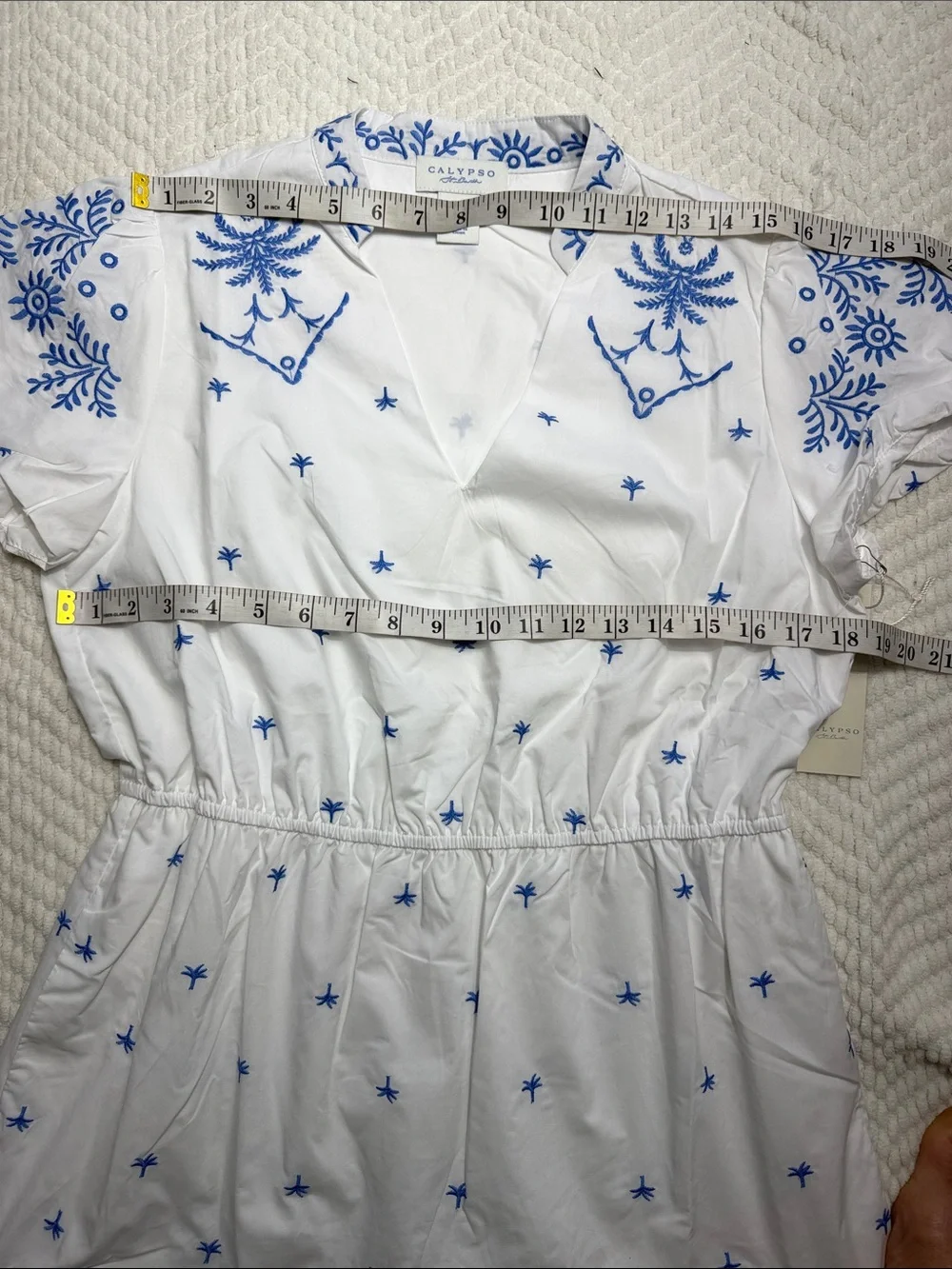 CALYPSO ST BARTH  BLUE AND WHITE EMBROIDERY V-NECK MAXI DRESS M NWT - Picture 10 of 15